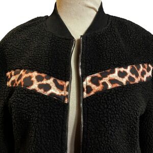 Zyia Active jacket Women Size S Leopard print V Sherpa Bomber Jacket Athleisure